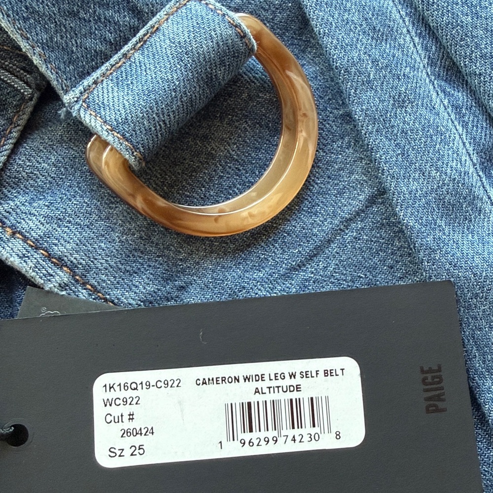 Paige Cameron Wide Leg Jeans With Tortoise Belt Color Altitude Womens Size 25 - Picture 5 of 7